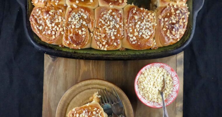 Sticky Caramel Spelt Buns (bread machine and stand mixer)