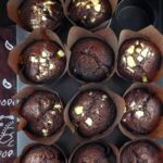 chocolate muffins in a tray on a brown cloth