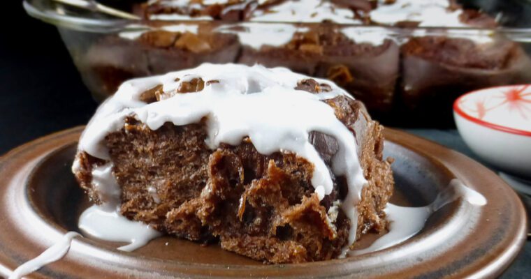 Chocolate Cinnamon Rolls with Vanilla Icing