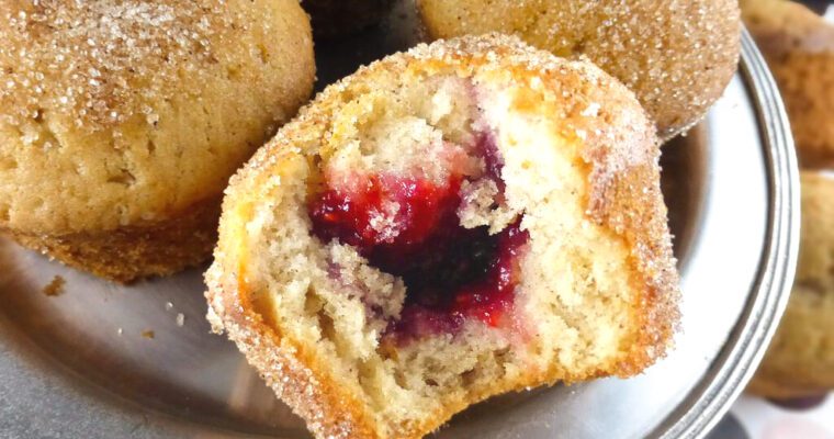 Spelt Doughnut Muffins with Raspberry Jam