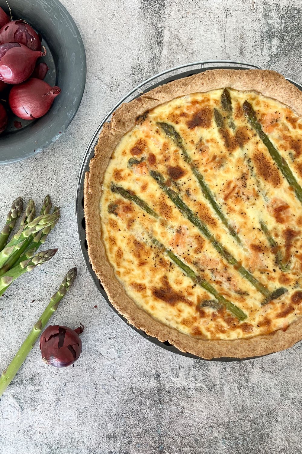 Salmon and Asparagus Quiche with a Spelt Crust