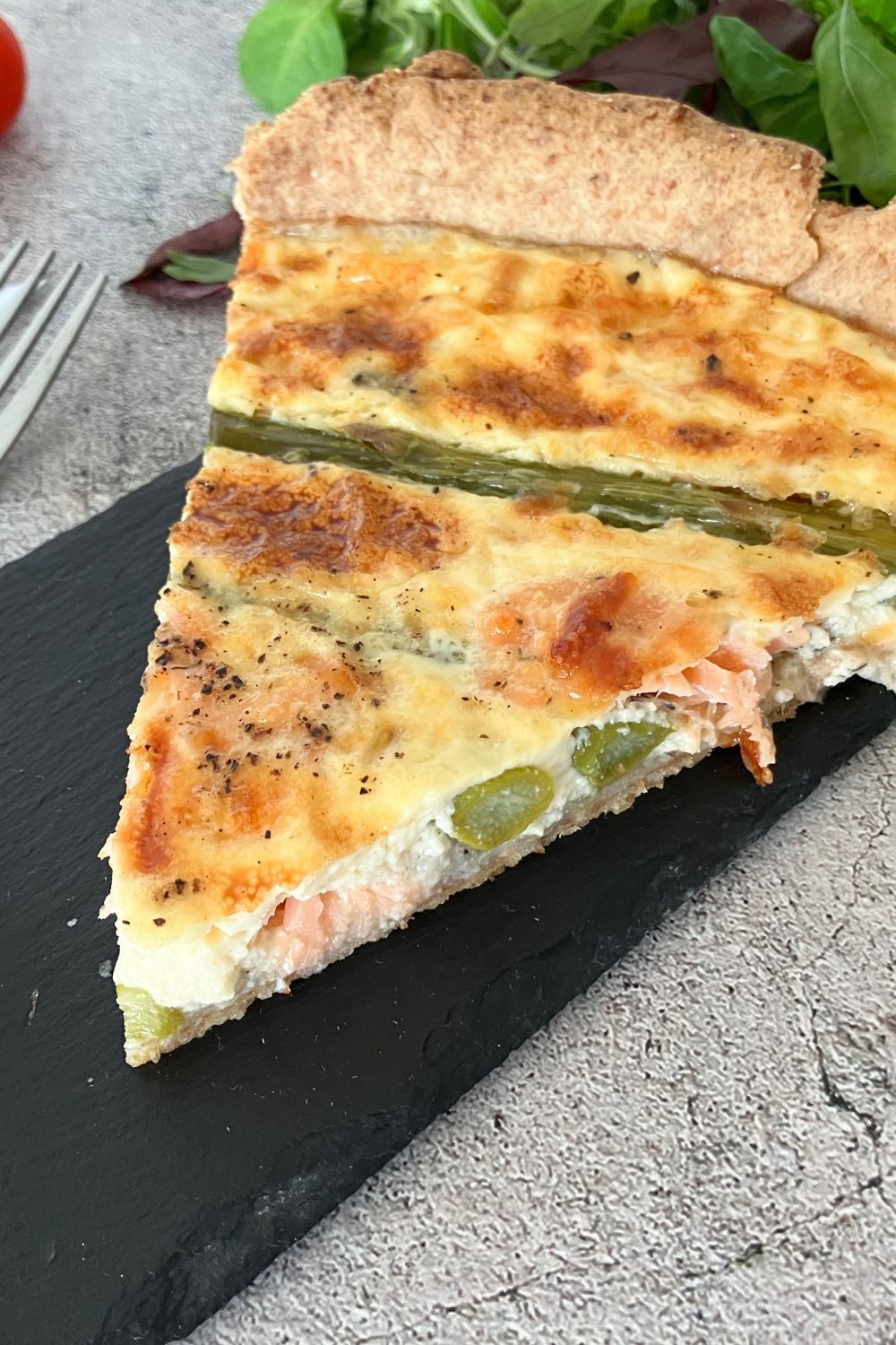 Salmon and Asparagus Quiche with a Spelt Crust