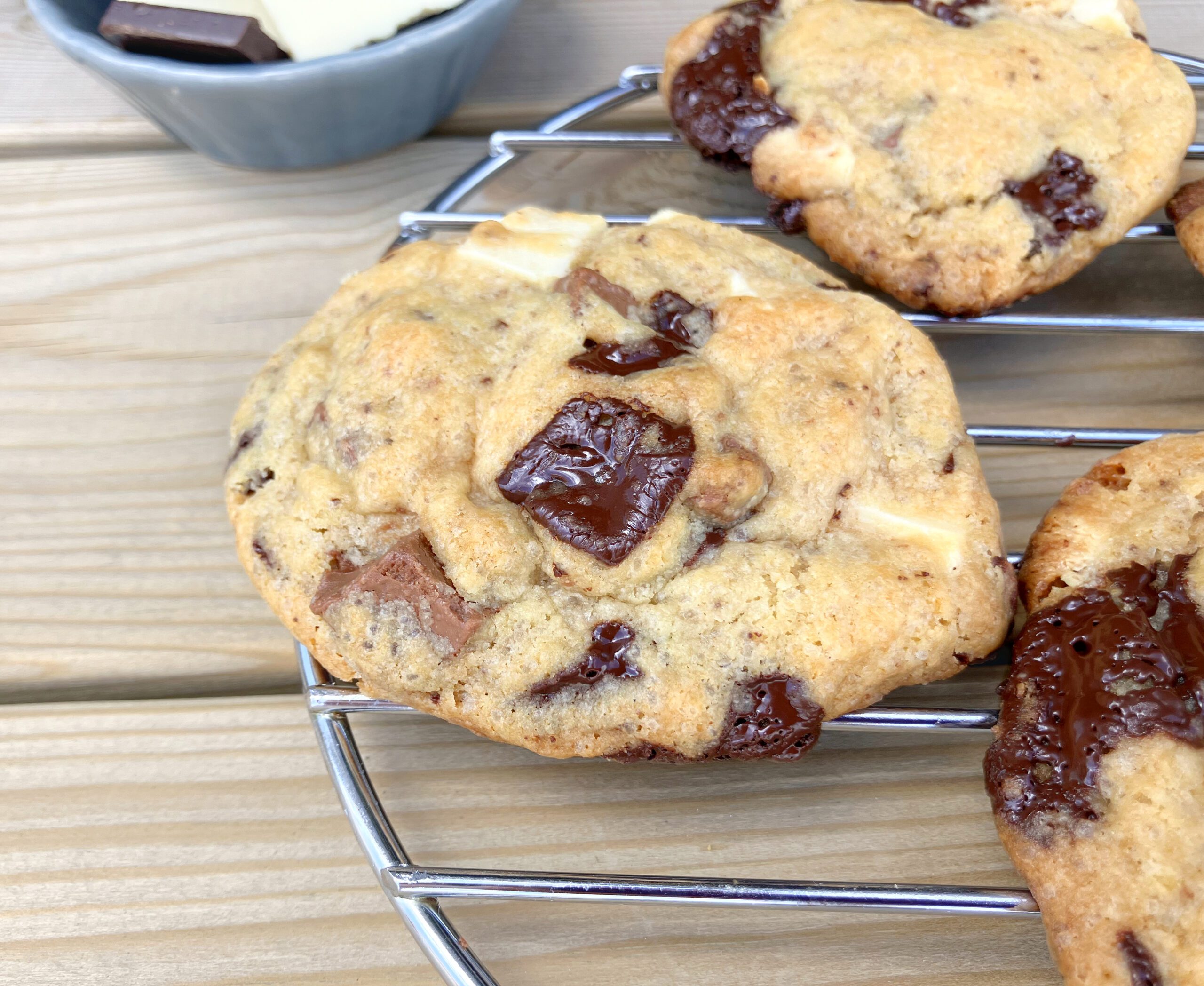 chocolate chip cookie on a wire rack