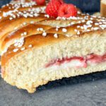 Close up of a raspberry bread braid